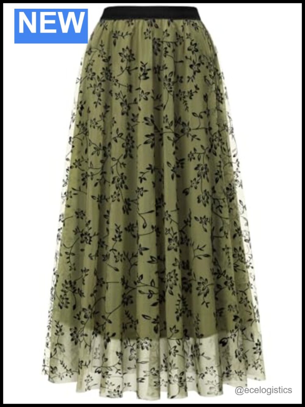 Women's Midi Skirt High Waist Tulle A-Line Floral 3D Posy Dressy Casual Summer